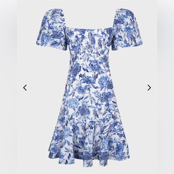 Aqua Blu Australia $399 Scarlet Mini Dress Blue White Floral Jungle Animals - Picture 1 of 16